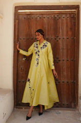 دراعة فخمة من قماش شانتون - شغل يدوي وتصميم أمامي قصير وخلفي طويل - tahaniboutique