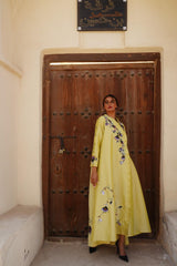 دراعة فخمة من قماش شانتون - شغل يدوي وتصميم أمامي قصير وخلفي طويل - tahaniboutique