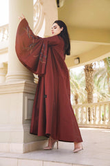 دراعة فخمة ملونة بقصات دبل كلوش - شغل يدوي | قماش شانتون - tahaniboutique