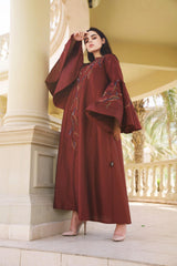 دراعة فخمة ملونة بقصات دبل كلوش - شغل يدوي | قماش شانتون - tahaniboutique