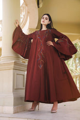 دراعة فخمة ملونة بقصات دبل كلوش - شغل يدوي | قماش شانتون - tahaniboutique