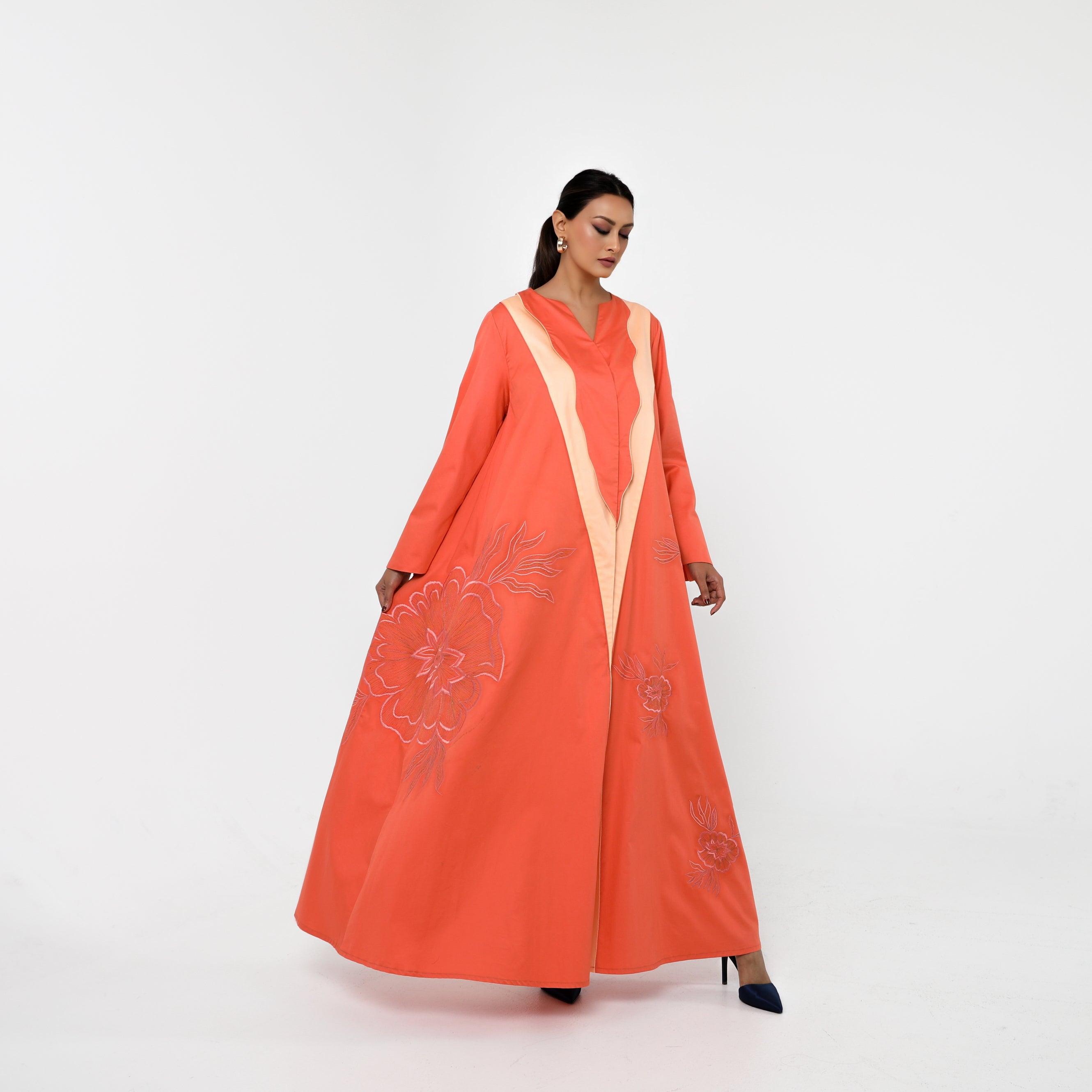 دراعة بتطريز ريسم وقماش قطن إيطالي - tahaniboutique