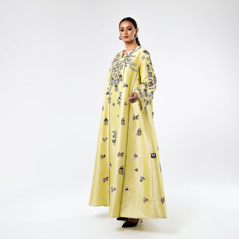 دراعه راقية مشغولة يدوياً بالريسم والخرز و اللولو - tahaniboutique