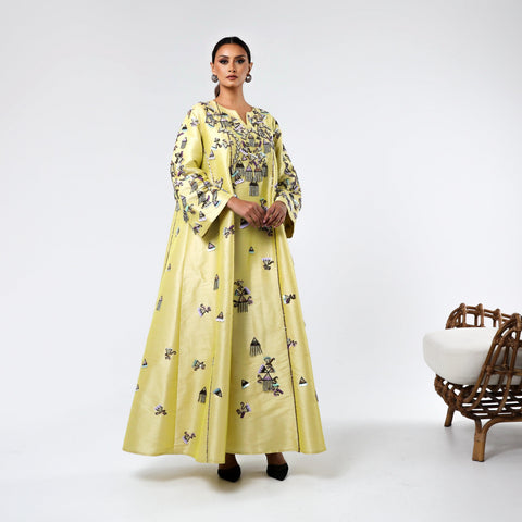 دراعه راقية مشغولة يدوياً بالريسم والخرز و اللولو - tahaniboutique