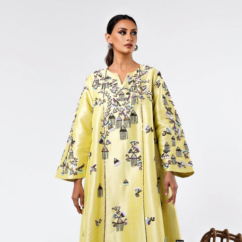 دراعه راقية مشغولة يدوياً بالريسم والخرز و اللولو - tahaniboutique