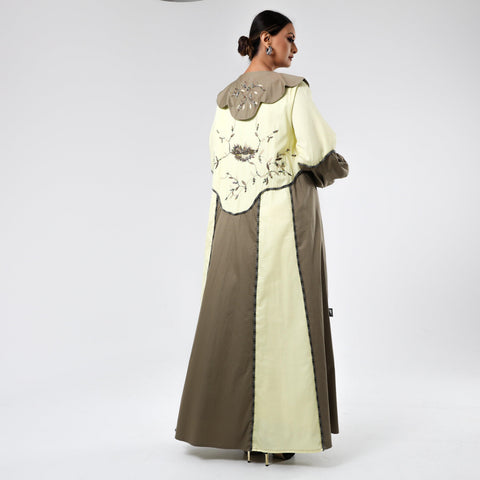 دراعه قطن مشغولة يدوياً بالريسم والخرز - tahaniboutique
