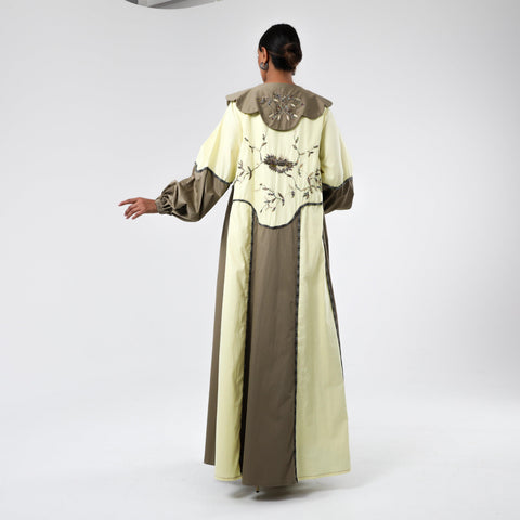 دراعه قطن مشغولة يدوياً بالريسم والخرز - tahaniboutique