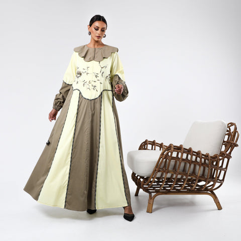 دراعه قطن مشغولة يدوياً بالريسم والخرز - tahaniboutique