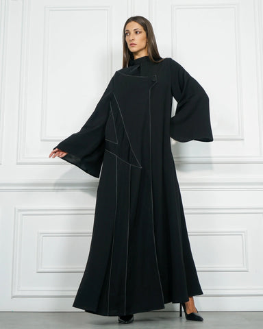 Plain formal abaya with cuts and hem