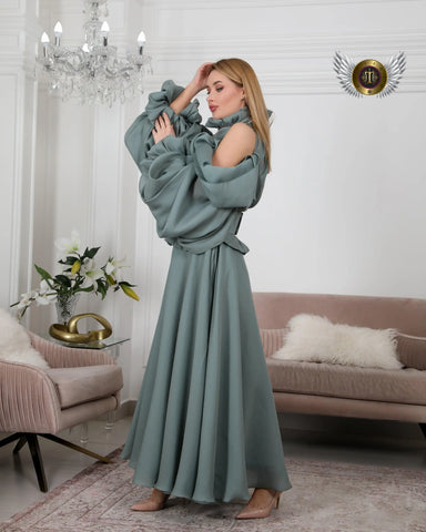 Women's set with a beaded belt - crystal crepe sets studded with stones 