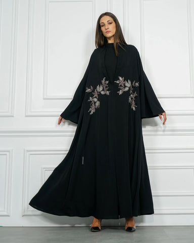 Triple cloche abaya with machine embroidery - Tahani Boutique's exclusive dew-like fabric