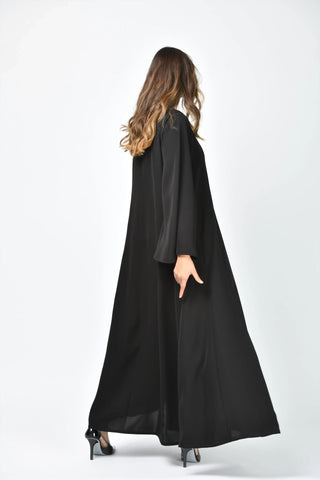 Plain crepe abaya with vertical cuts and triple flares from Tahani Boutique