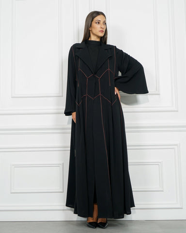 عباية دبل كلوش بقصات وبريم دبل - قماش شبيه بندى لشركة تهاني بوتيك - tahaniboutique