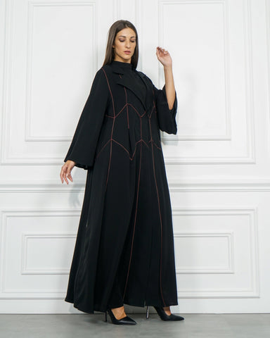 عباية دبل كلوش بقصات وبريم دبل - قماش شبيه بندى لشركة تهاني بوتيك - tahaniboutique