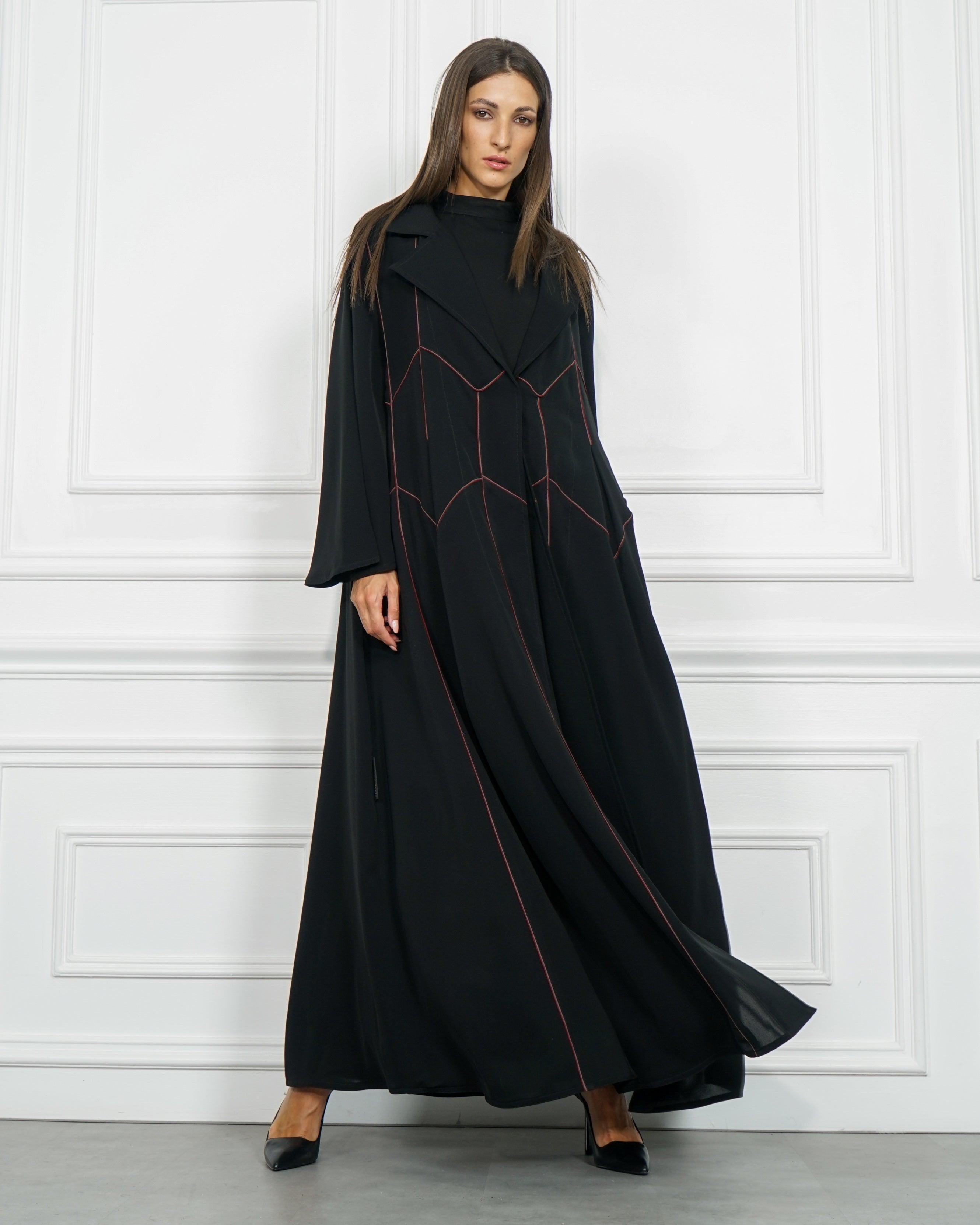عباية دبل كلوش بقصات وبريم دبل - قماش شبيه بندى لشركة تهاني بوتيك - tahaniboutique