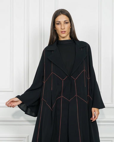 عباية دبل كلوش بقصات وبريم دبل - قماش شبيه بندى لشركة تهاني بوتيك - tahaniboutique