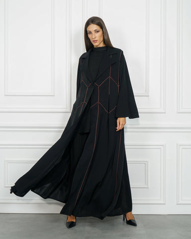 عباية دبل كلوش بقصات وبريم دبل - قماش شبيه بندى لشركة تهاني بوتيك - tahaniboutique
