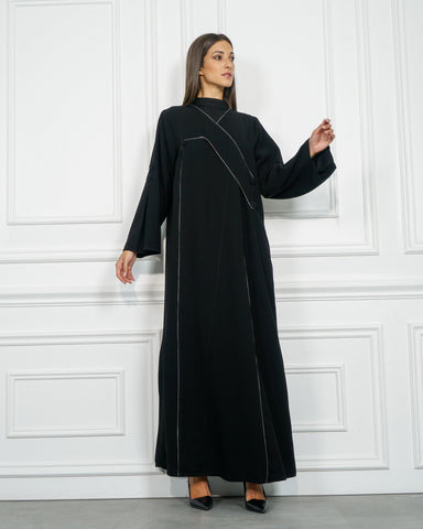 عباية سادة عملية بريم رمادي فاتح - كوبا خاص لتهاني بوتيك - tahaniboutique