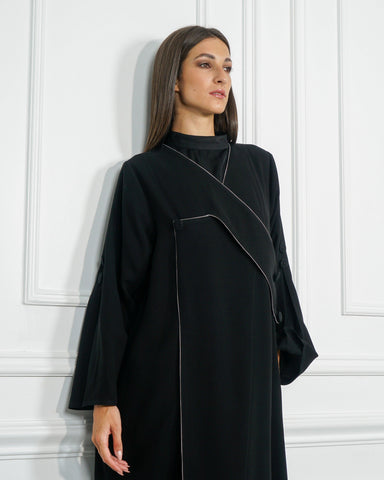 عباية سادة عملية بريم رمادي فاتح - كوبا خاص لتهاني بوتيك - tahaniboutique