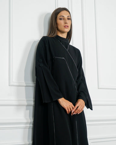 عباية سادة عملية بريم رمادي فاتح - كوبا خاص لتهاني بوتيك - tahaniboutique