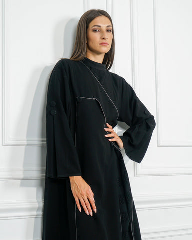 عباية سادة عملية بريم رمادي فاتح - كوبا خاص لتهاني بوتيك - tahaniboutique