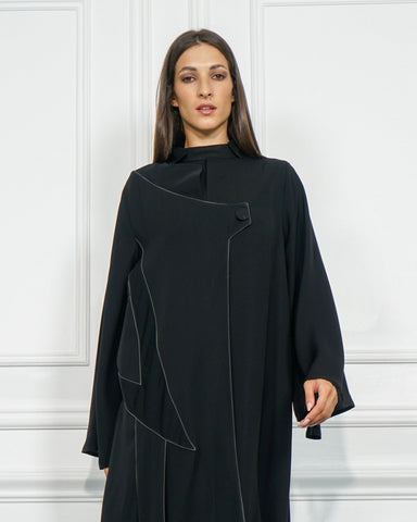 عباية رسمية سادة بقصات وبريم - tahaniboutique