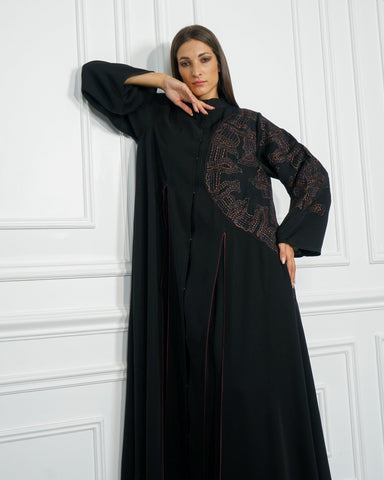 عباية رسمية ببريم بنفسجي - كريب خاص لتهاني بوتيك - tahaniboutique