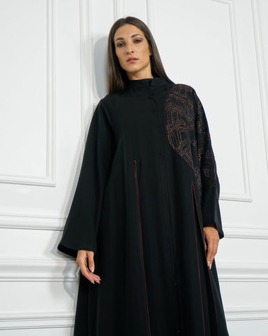 عباية رسمية ببريم بنفسجي - كريب خاص لتهاني بوتيك - tahaniboutique