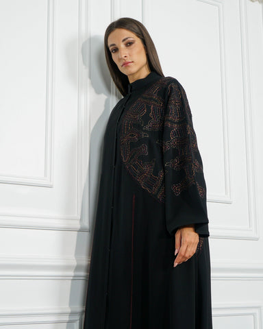 عباية رسمية ببريم بنفسجي - كريب خاص لتهاني بوتيك - tahaniboutique