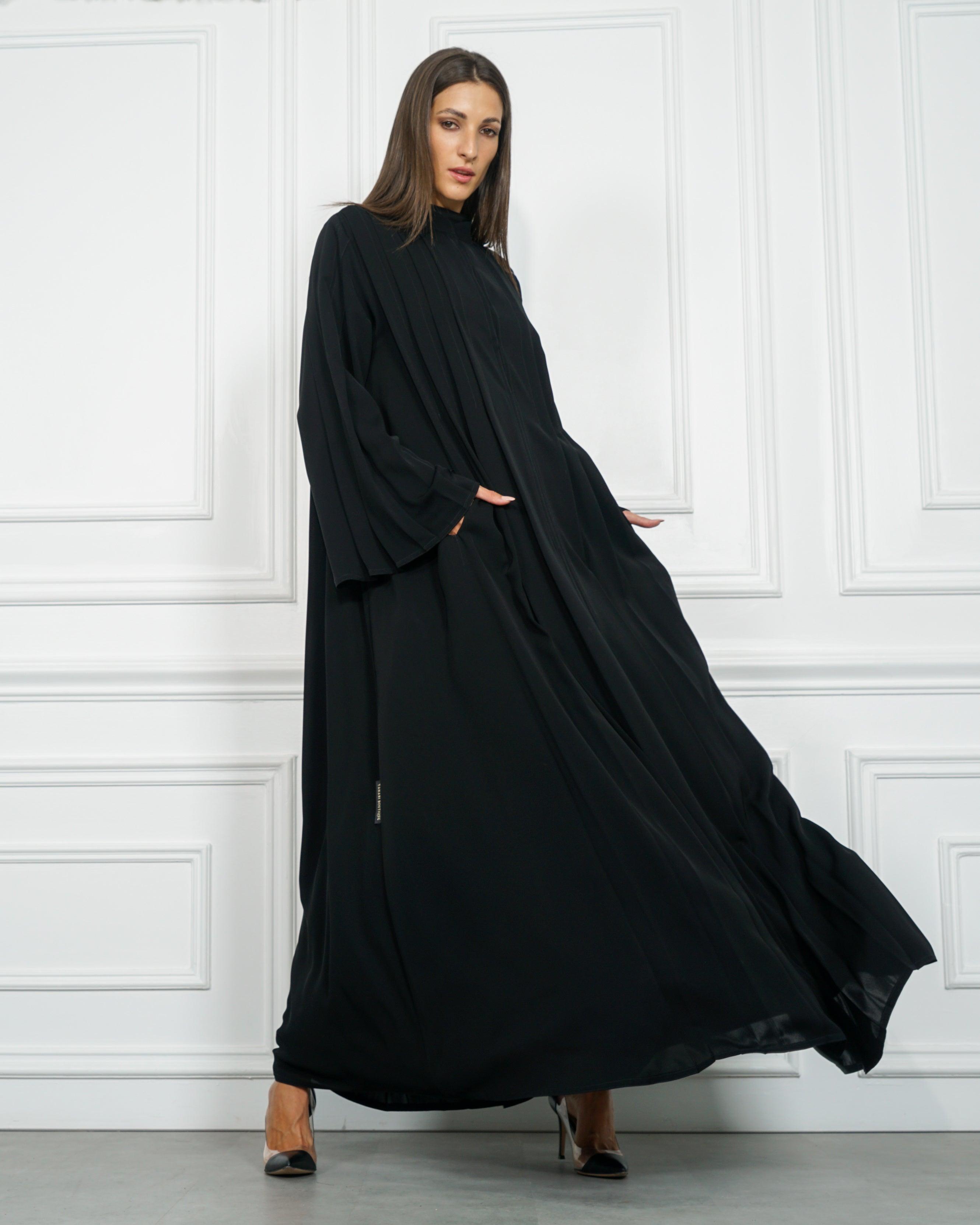 عباية سادة رسمية دبل كلوش من قماش خاص بشركة تهاني بوتيك شبيه بندى - tahaniboutique