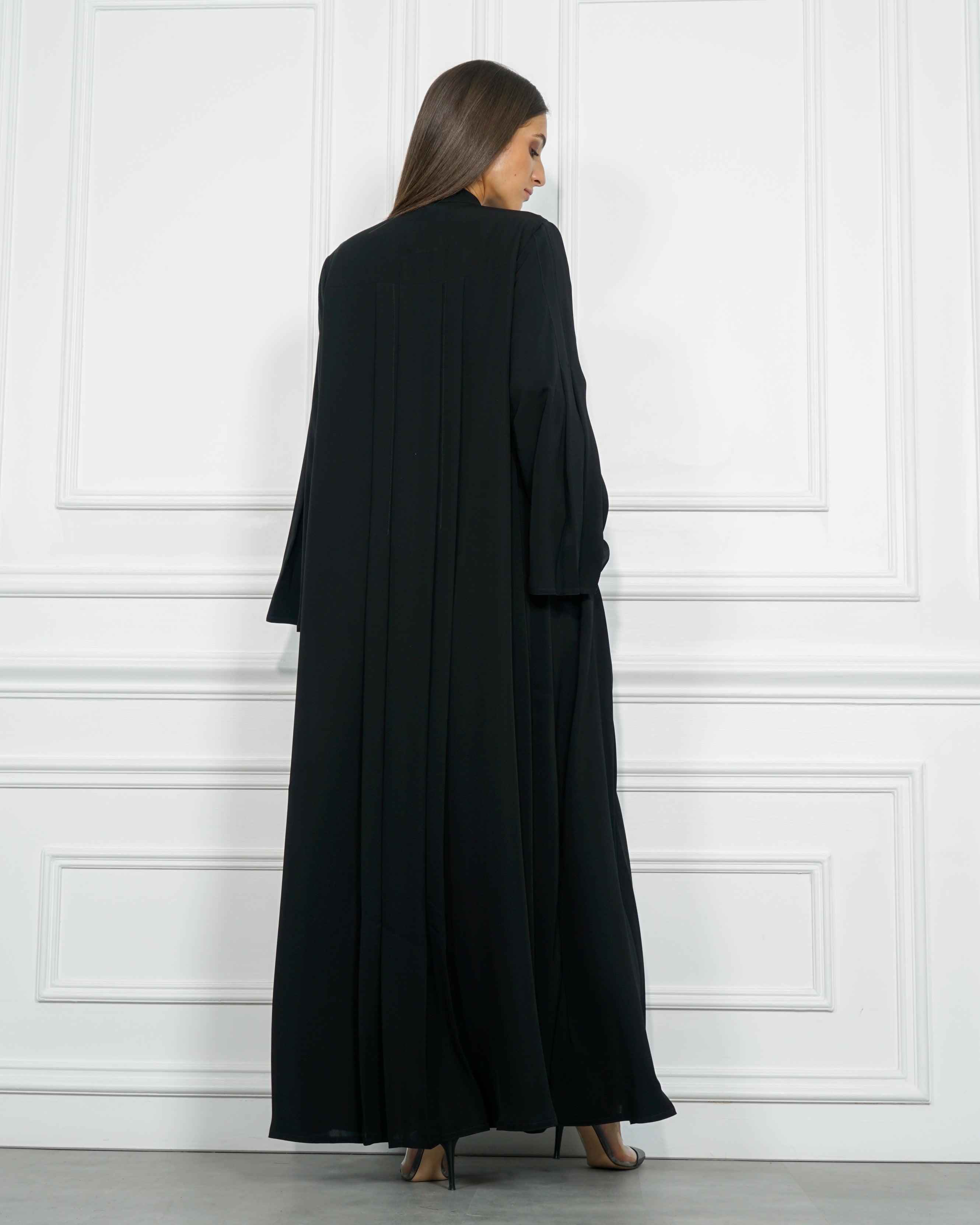 عباية سادة رسمية دبل كلوش من قماش خاص بشركة تهاني بوتيك شبيه بندى - tahaniboutique