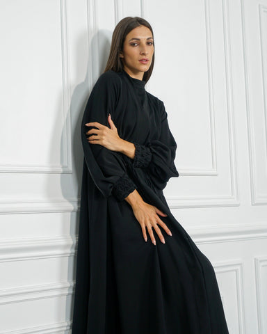 عباية سوداء رسمية دبل كلوش - tahaniboutique