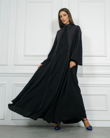 عباية رسمية عملية بدبل بريم وتصميم دبل كلوش - قماش كريب خاص بشركة تهاني بوتيك - tahaniboutique