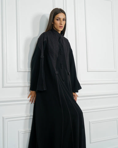 عباية رسمية عملية بدبل بريم وتصميم دبل كلوش - قماش كريب خاص بشركة تهاني بوتيك - tahaniboutique