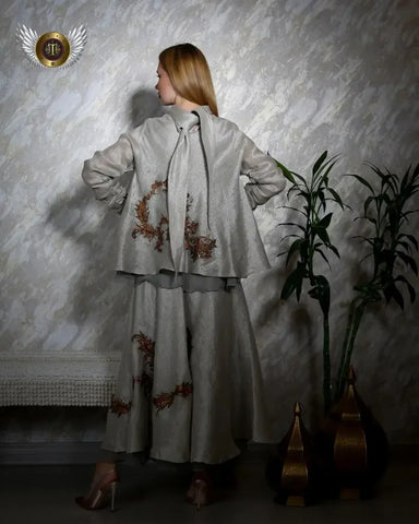 Jacket and skirt suit with belt