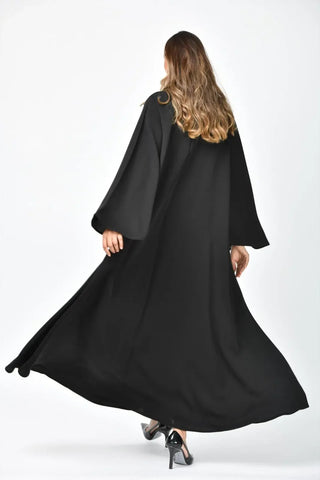 Plain formal abaya with double layers and a cloche from Tahani Boutique