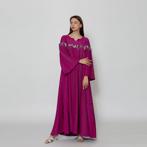 A luxurious, lined Daraa with a round neck and cloche sleeves - handcrafted | Light jacquard for all seasons