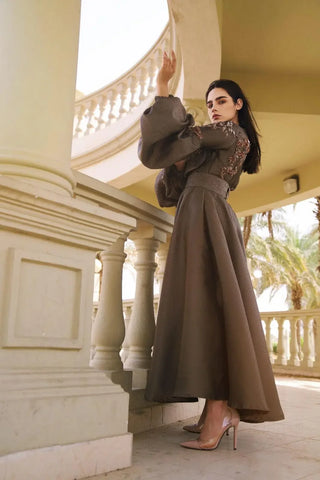 فستان سهرة جاكار إيطالي فاخر - تصميم يدوي