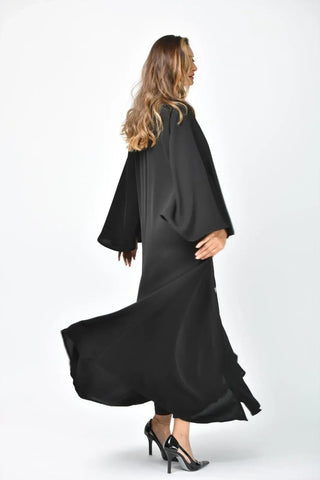Plain formal abaya with double layers and a cloche from Tahani Boutique
