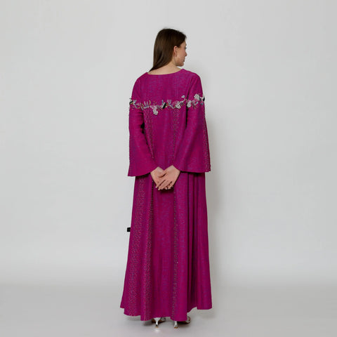 A luxurious, lined Daraa with a round neck and cloche sleeves - handcrafted | Light jacquard for all seasons