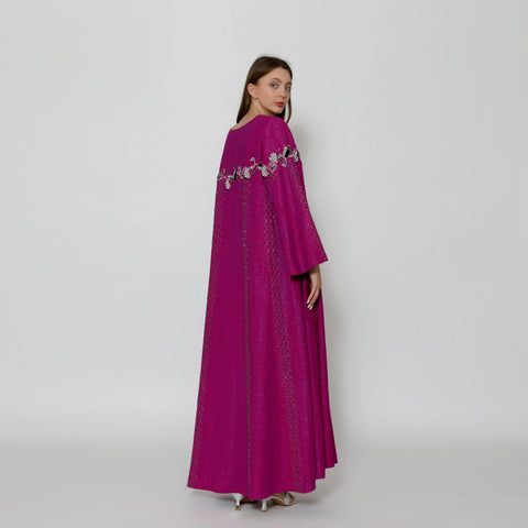 A luxurious, lined Daraa with a round neck and cloche sleeves - handcrafted | Light jacquard for all seasons