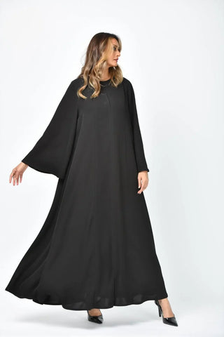 Plain abaya with vertical cuts and double cloche from Tahani Boutique