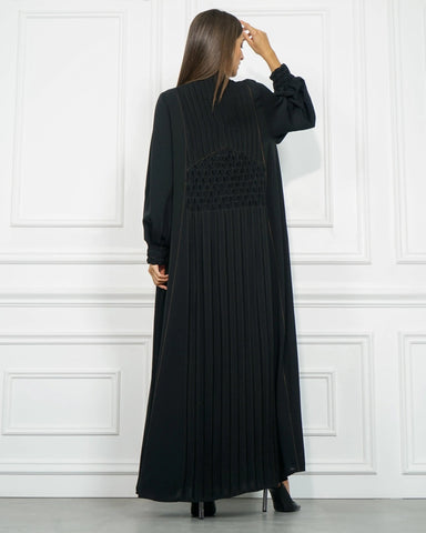 Black double-cloche abaya made of a special dew-like fabric from Tahani Boutique