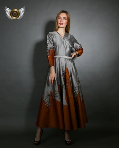 Luxury Shantung Evening Dress - Intricately Handcrafted