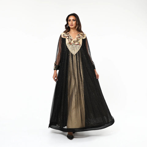 Hand-woven jacquard and Italian tulle gown