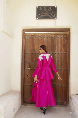 Elegant evening dress with pearl-embellished jacket - Shantung 