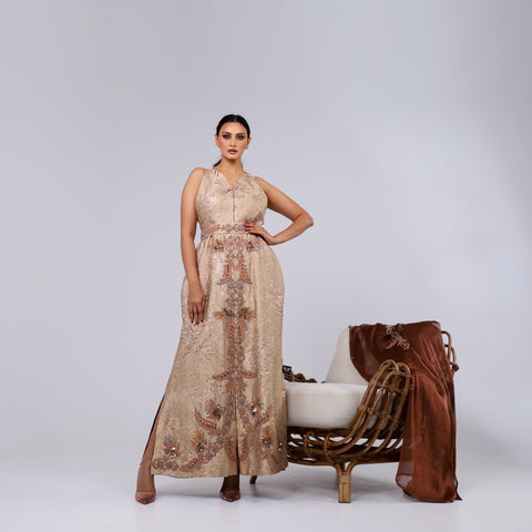 VIP Dress - A handcrafted piece of art made of woven fabric, threads, sequins, and Japanese beads.