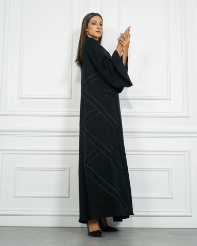 Plain formal abaya with cuts and hem