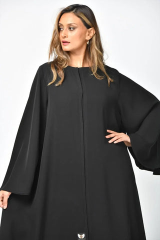 Plain formal abaya with double layers and a cloche from Tahani Boutique
