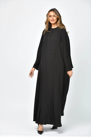 Plain, formal, triple-cloche abaya with vertical cuts from Tahani Boutique